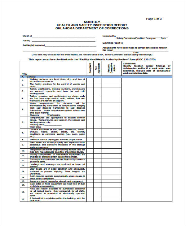 monthly health and safety report