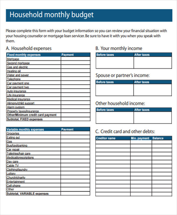 Household Bills Template