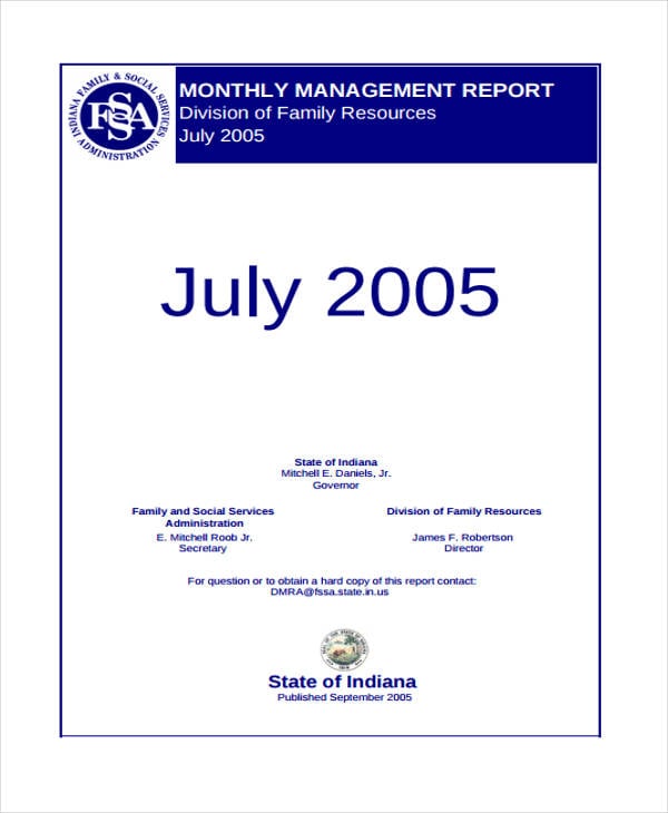 monthly management report example