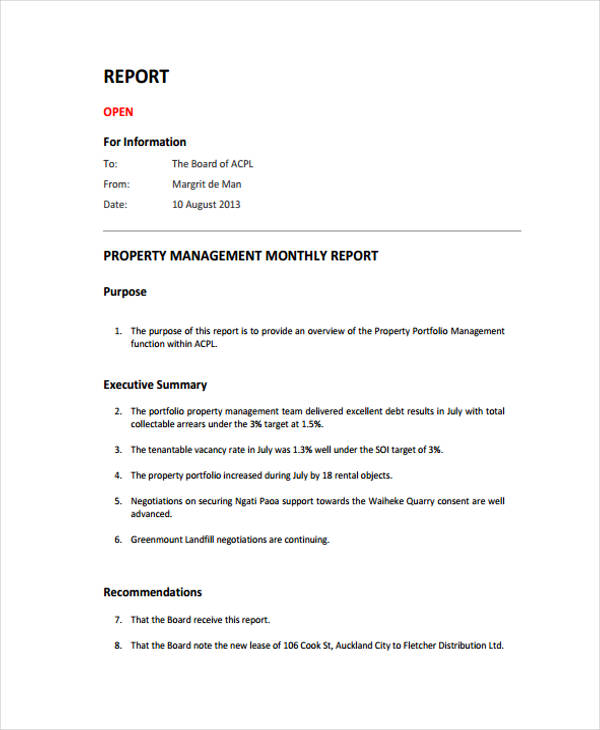 monthly property management report