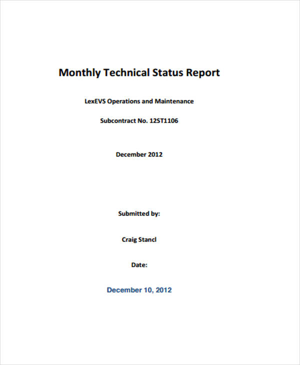 monthly technical status report