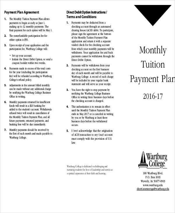 monthly tuition payment plan