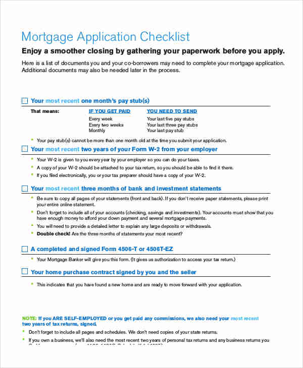 mortgage application checklist