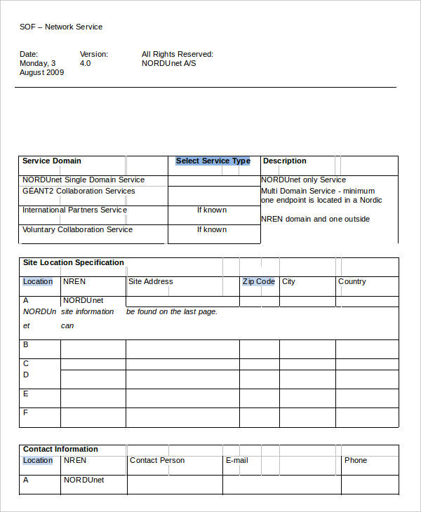 network service order