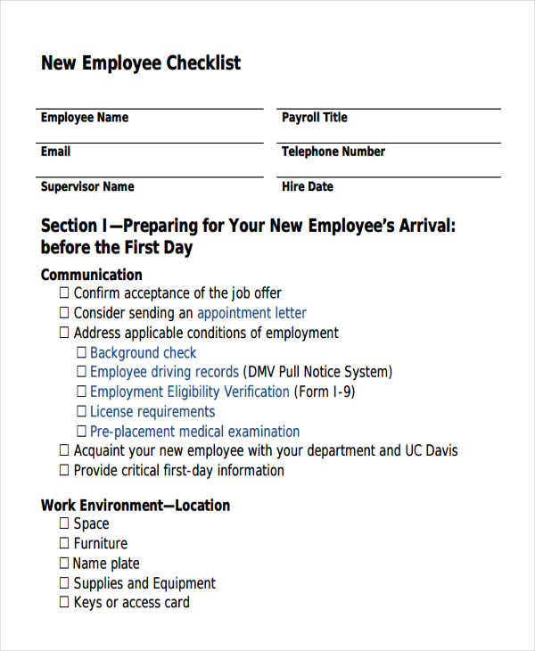 Employee Checklist Template - 15+ Free Samples, Examples Format Download