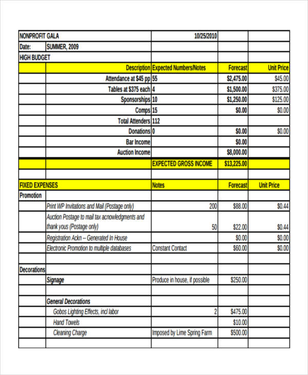 free income and expense template for nonprofit