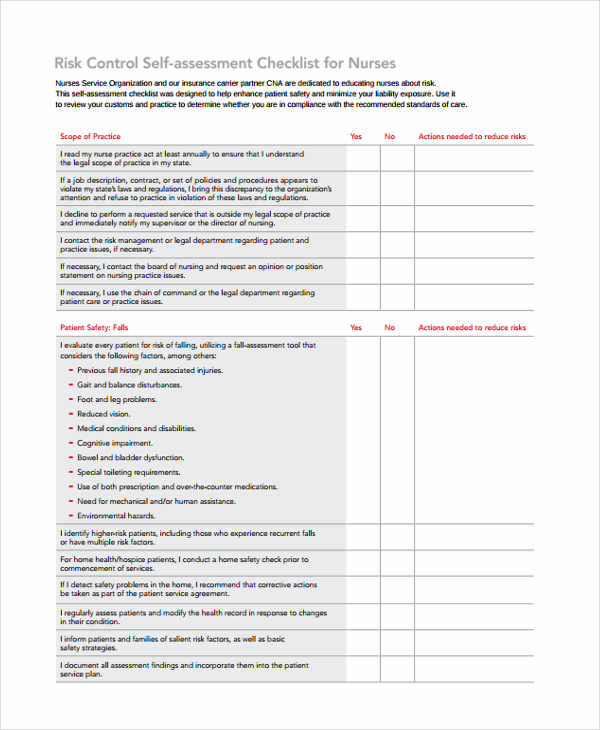 nursing assessment checklist