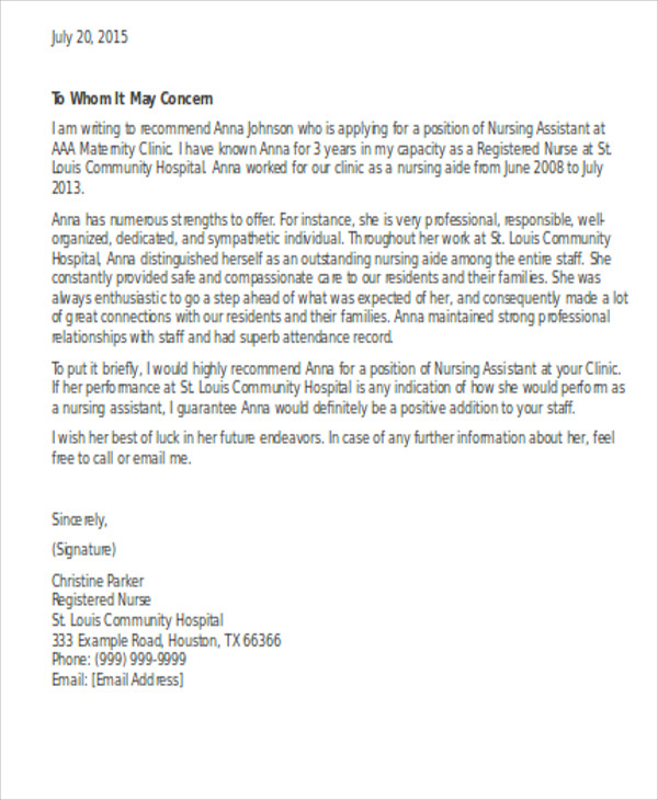 Nurse Practitioner Reference Letter