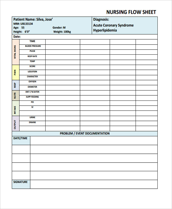 nursing charting flow sheet