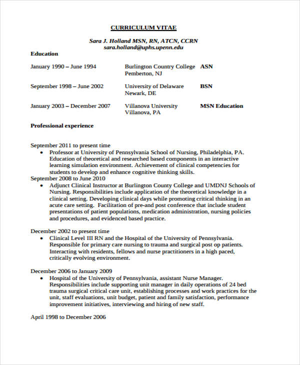 nursing school resume format