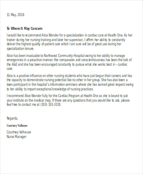 13+ Sample Nursing Reference Letter - Sample, Example Format Download