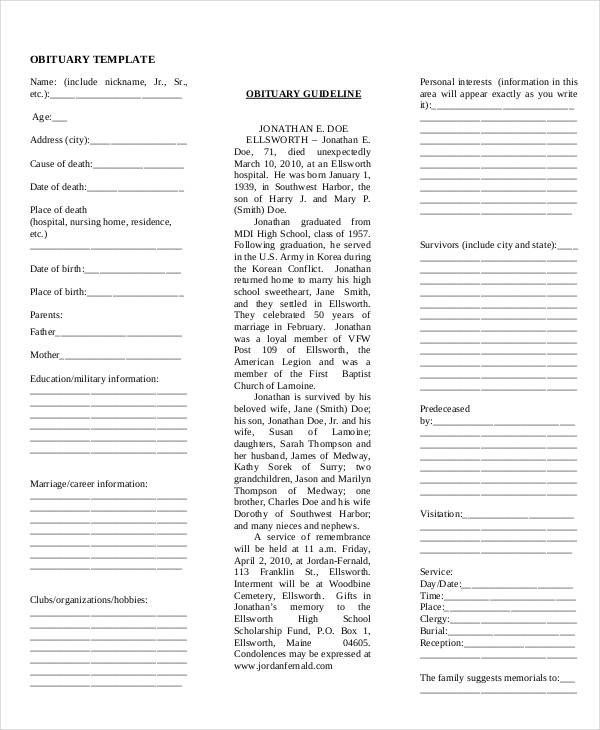 obituary template in pdf