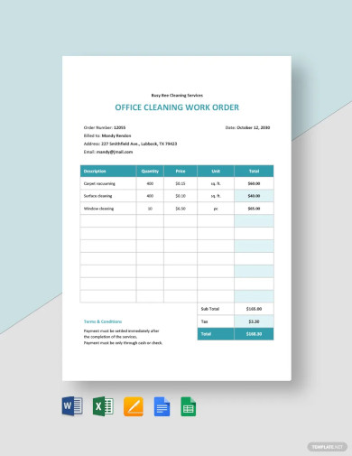office cleaning order template
