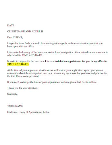 official agent client appointment letter