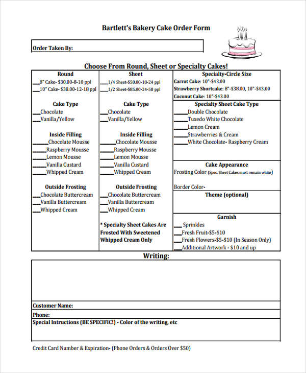 10+ Cake Order Forms Free Samples, Examples, Format Download