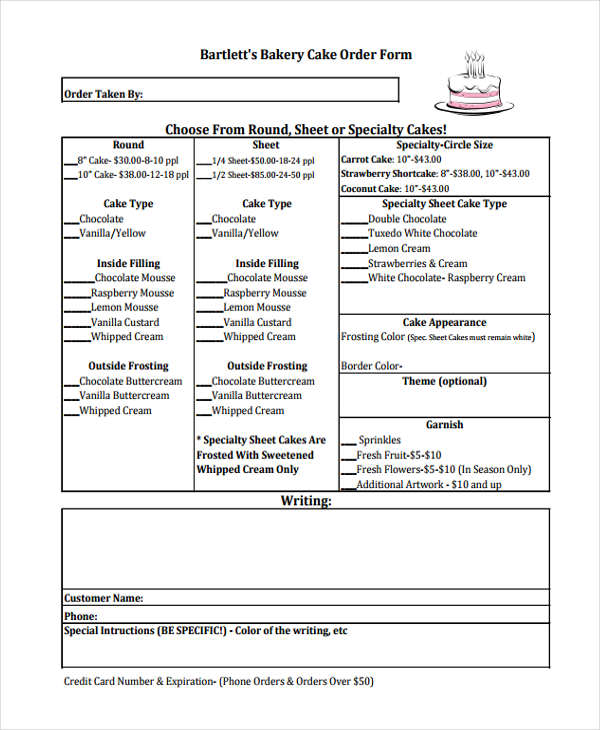 10 Cake Order Forms Free Samples Examples Format Download