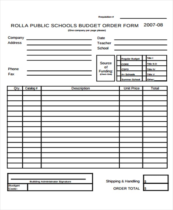 order form for budget