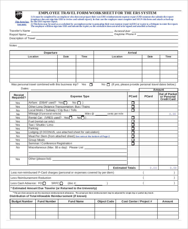 order form for employee travel