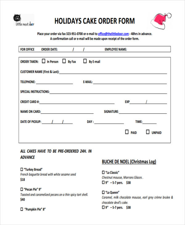 10 cake order forms free samples examples format download free