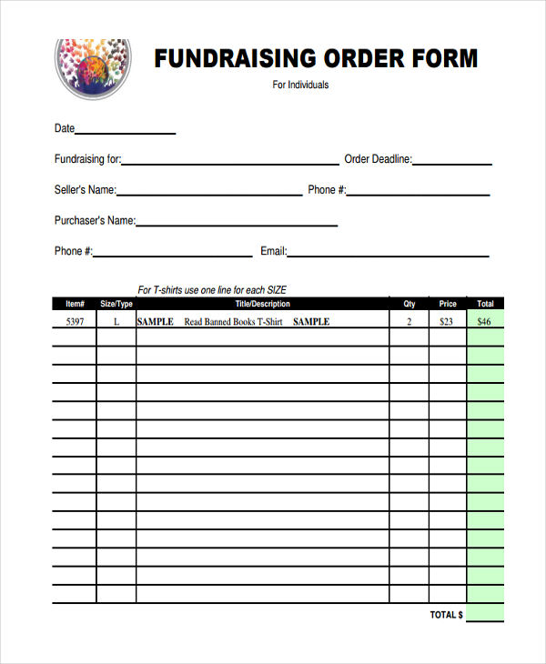 Editable Fundraiser Order Form Template