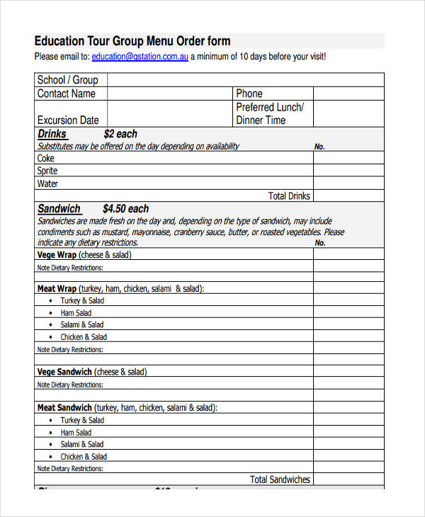 Menu Order Forms 8+ Free Word, PDF Format Download