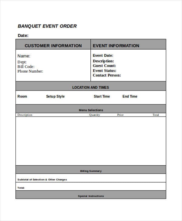 order for banquet event