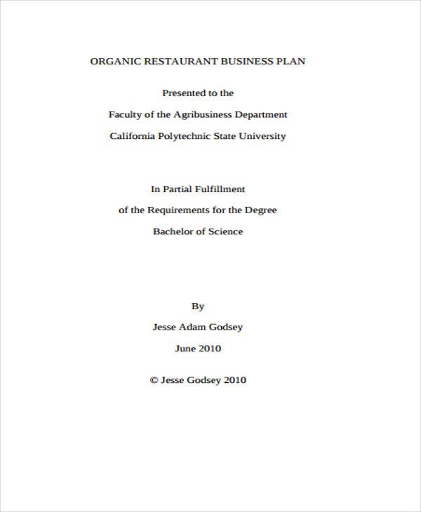 organic restaurant business plan
