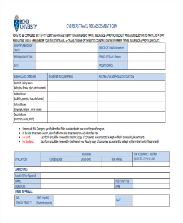 26 Risk Assessment Form Templates 9541