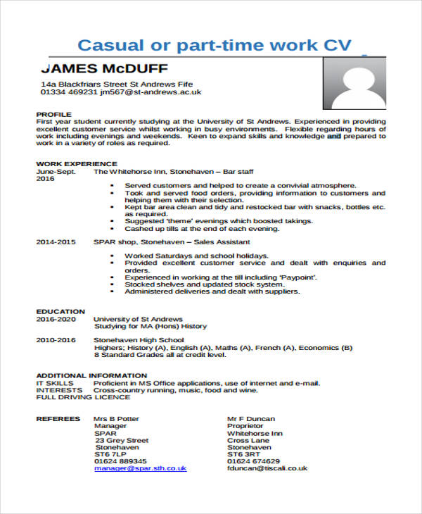 part time job resume uk