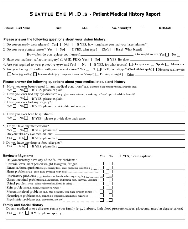 patient medical history report