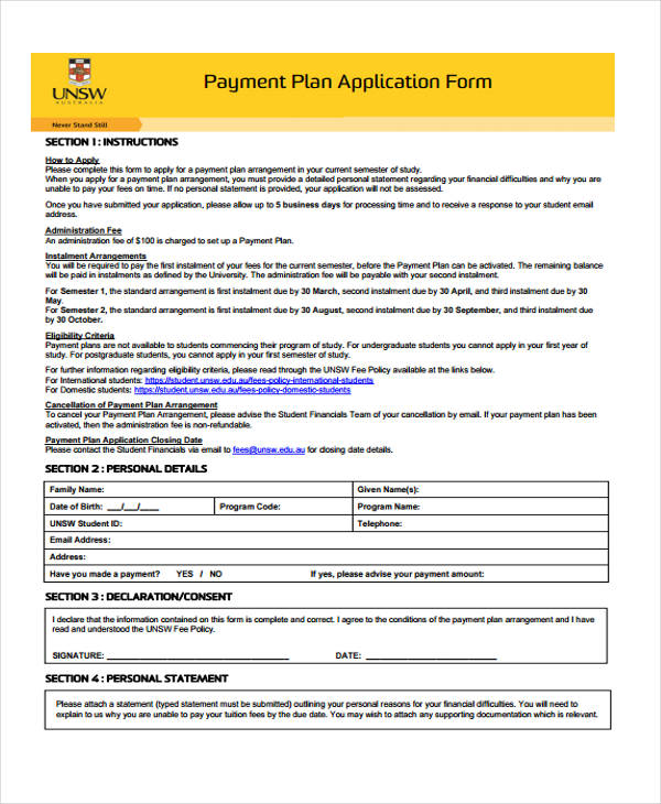 payment plan application