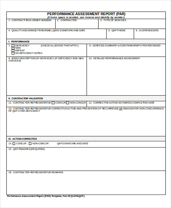 performance assessment report