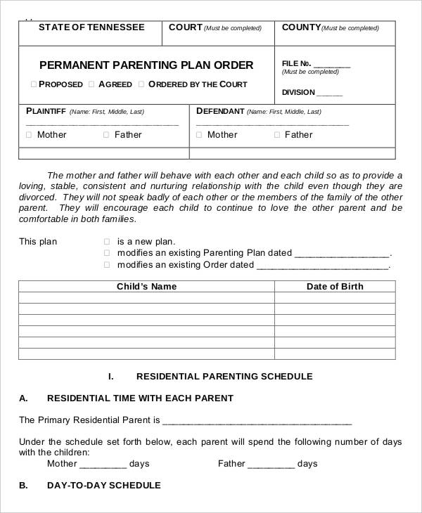 permanent parenting plan