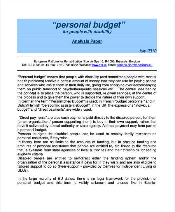personal annual budget
