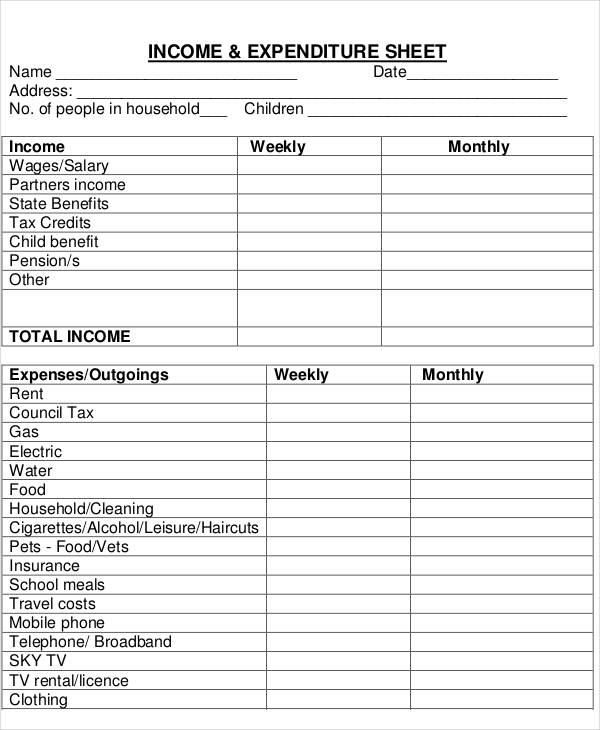 monthly expense and income spreadsheet