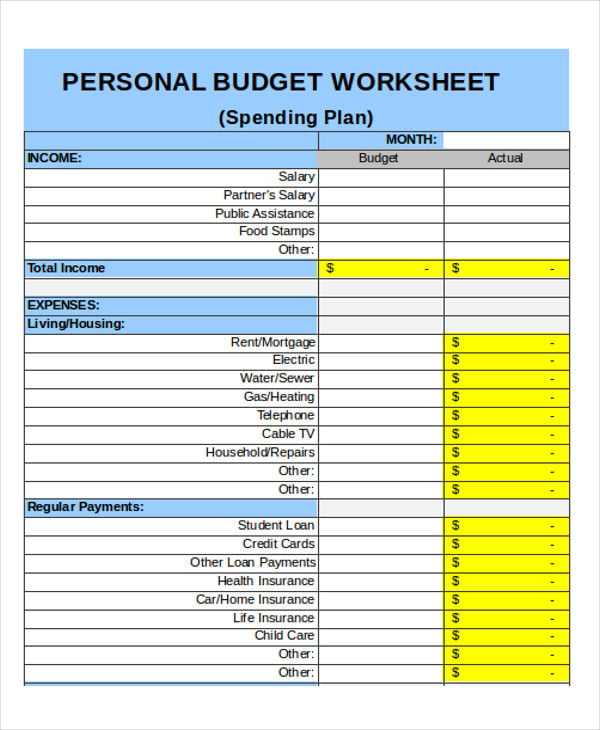personal weekly expense budget