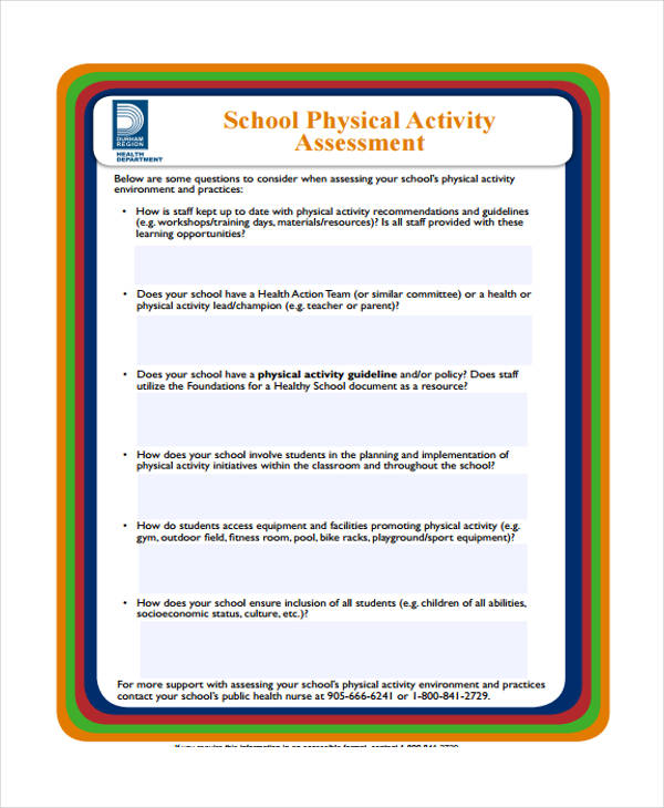 physical activity assessment form