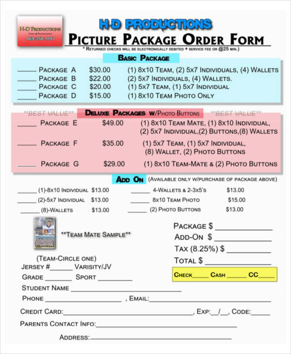 picture package order form