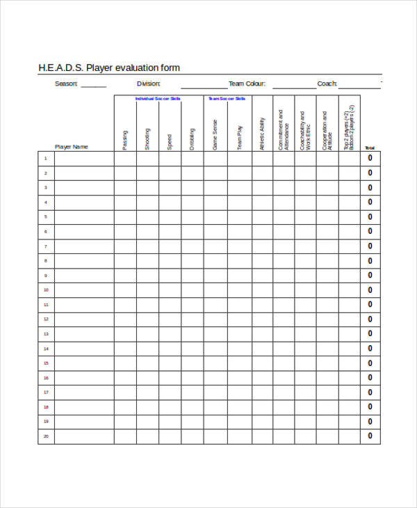 player evaluation sheet