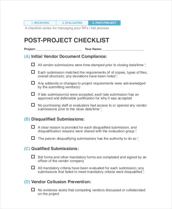 post project evaluation checklist