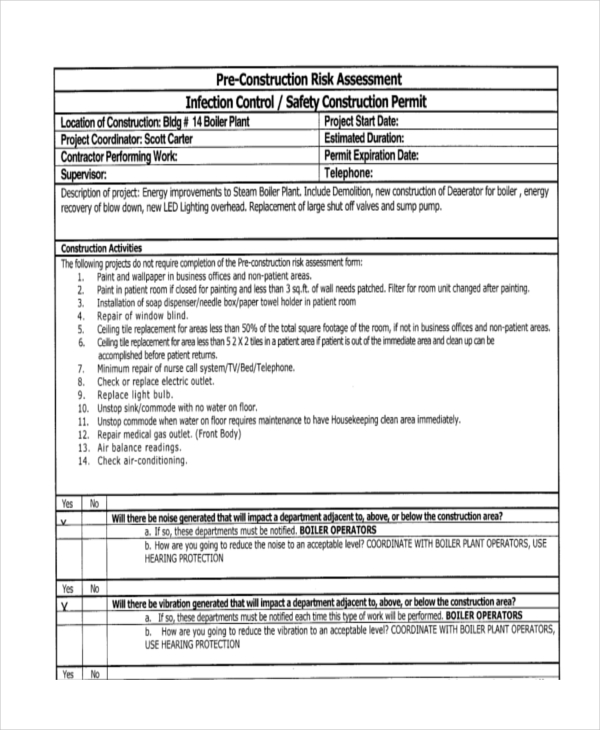 pre construction risk assessment