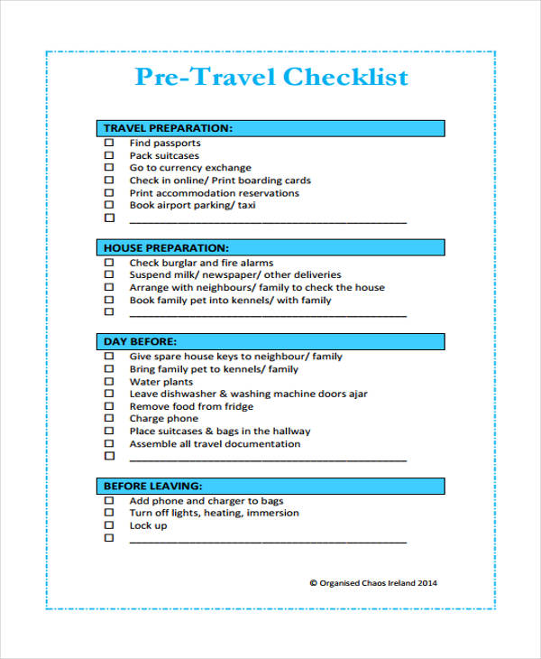 trip checklist template