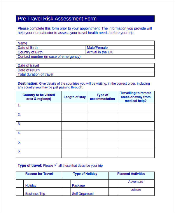 pre travel risk assessment