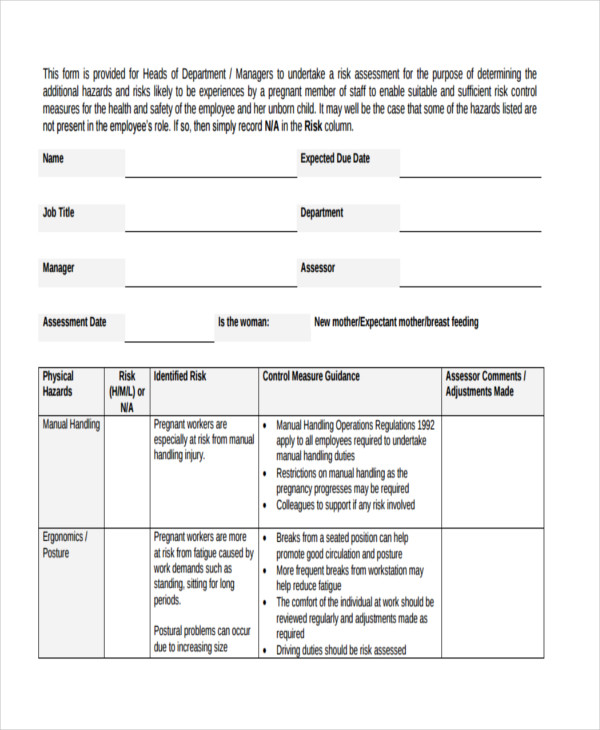 pregnancy at work risk assessment