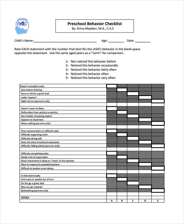 11+ Behavior Checklist Templates Free PDF, Word Format Download