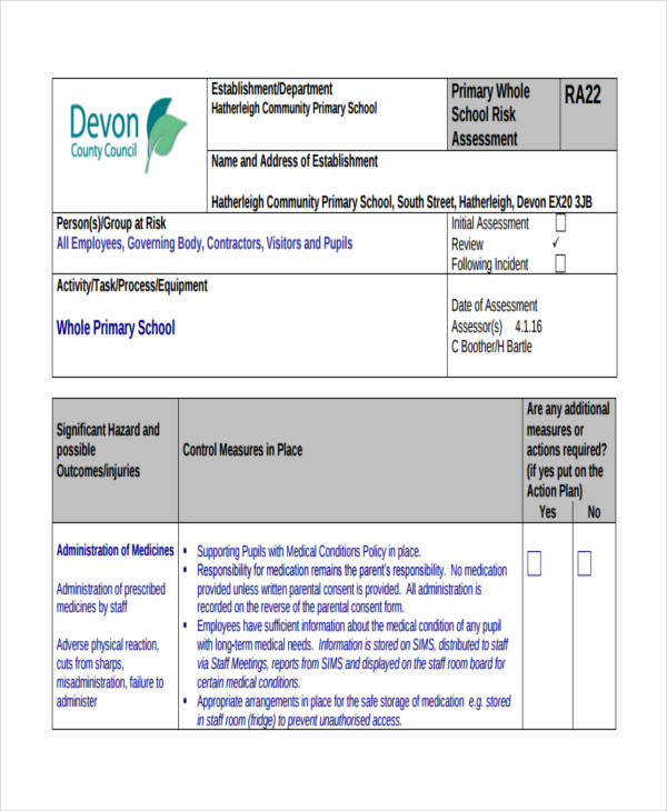 26 Risk Assessment Form Templates