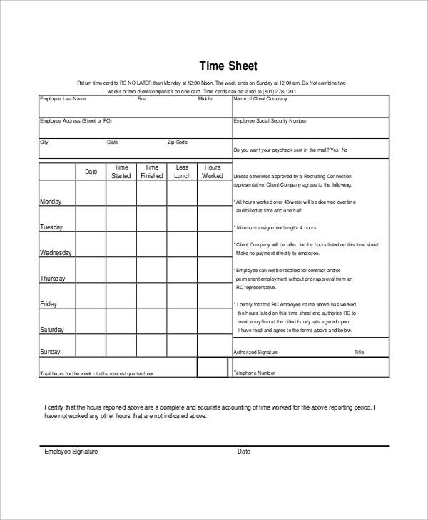 printable billing timesheet