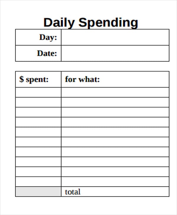 daily expenses printable