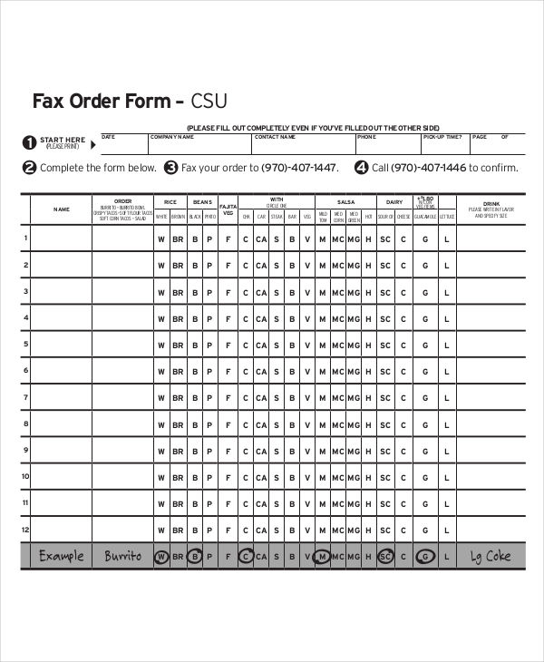 printable fax order
