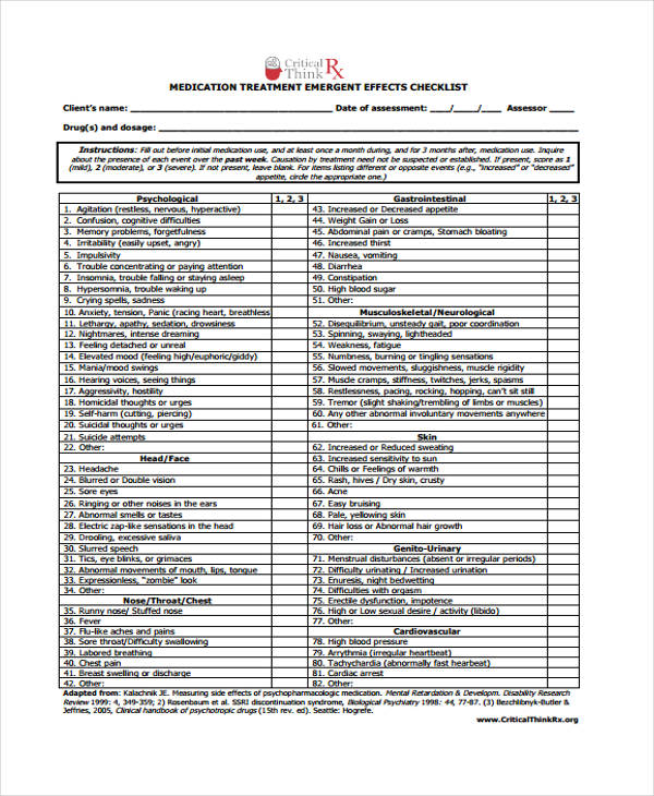 printable medication checklist